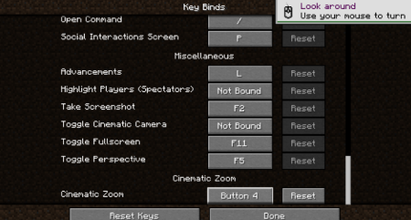 ������� Cinematic Zoom ��� Minecraft 1.21.8